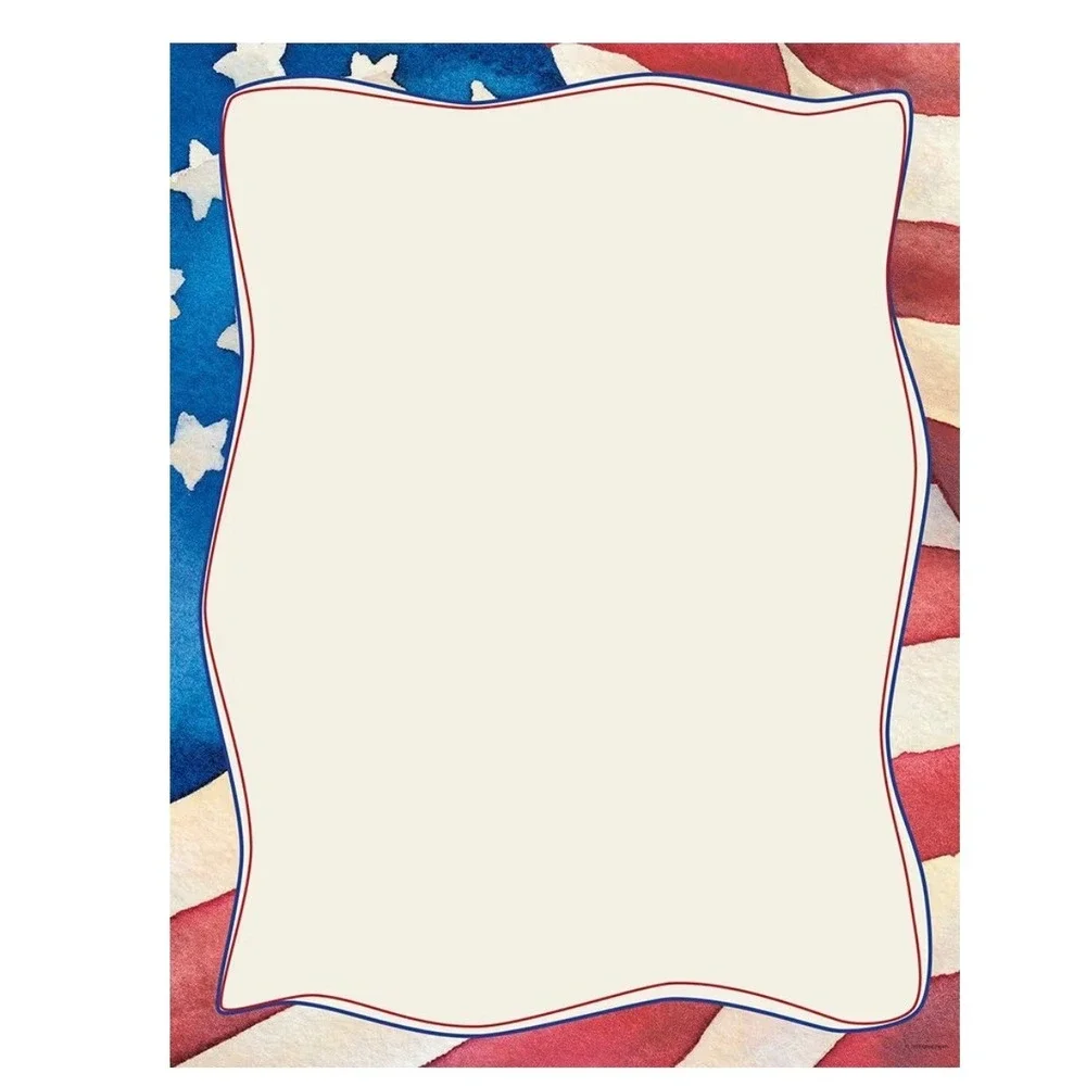 American Flag Patriotic Stationery Paper Watercolor Stars Stripes Letterhead